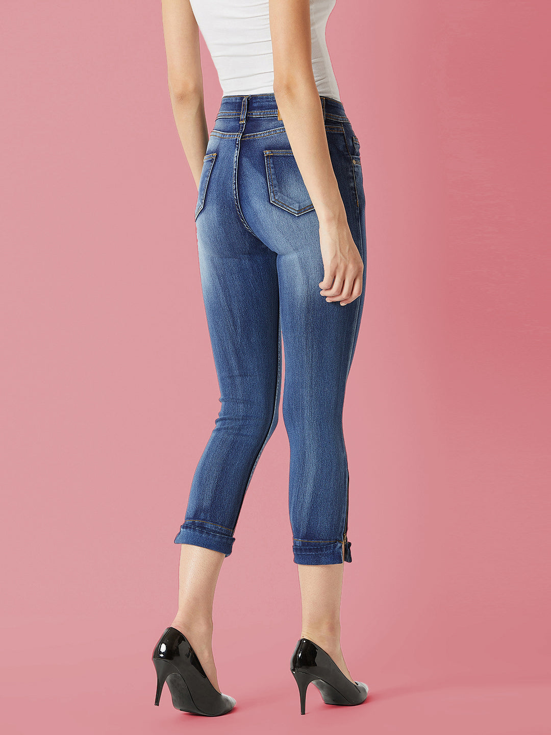 24/7 Comfort Blue Skinny-Fit High-Rise Ankle Length Acid Wash Blast Effect Stretchable Denim Jeans