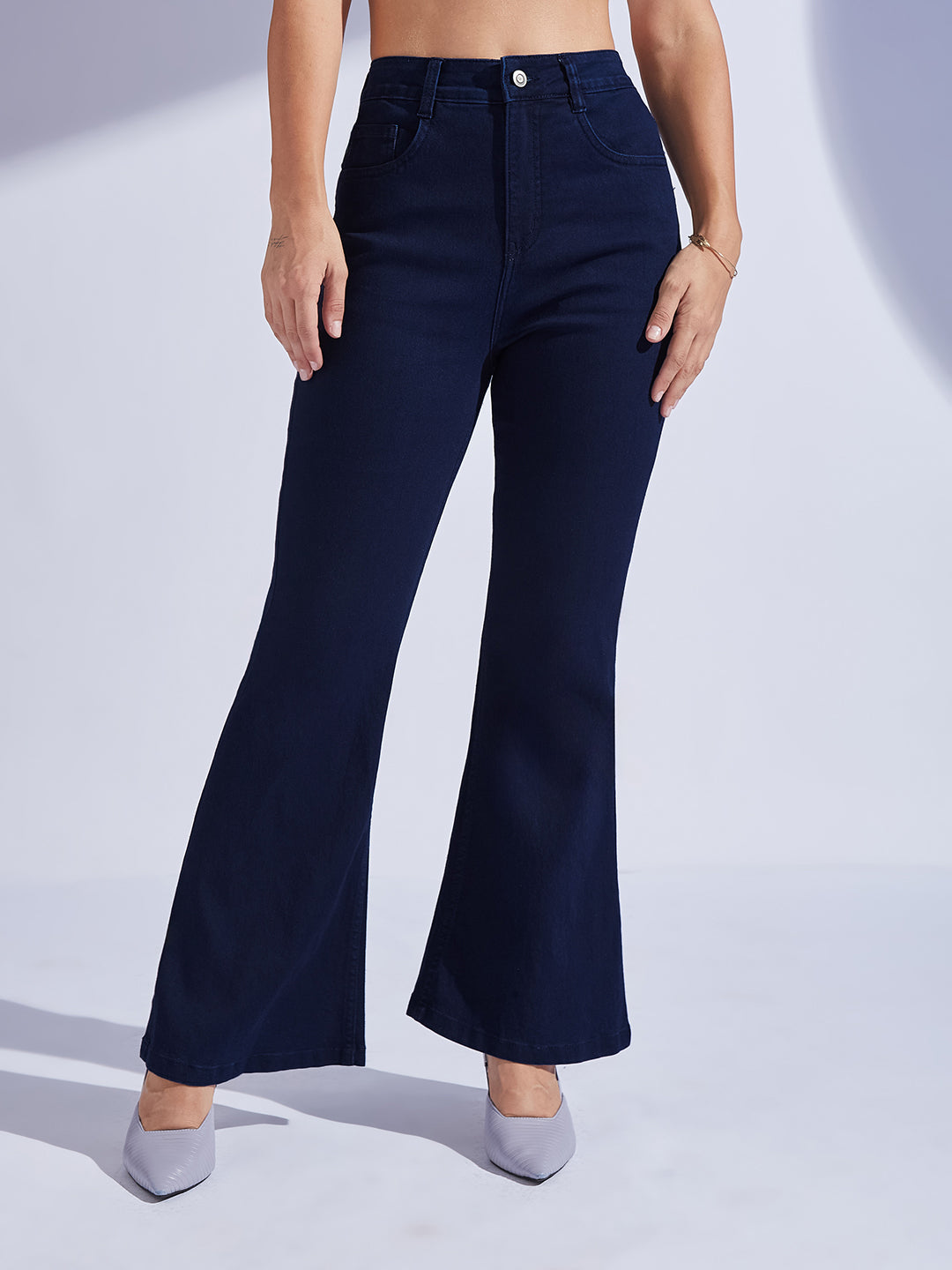 Women's Navy Blue Bootcut High-Rise Stretchable Shaping Denim Jeans