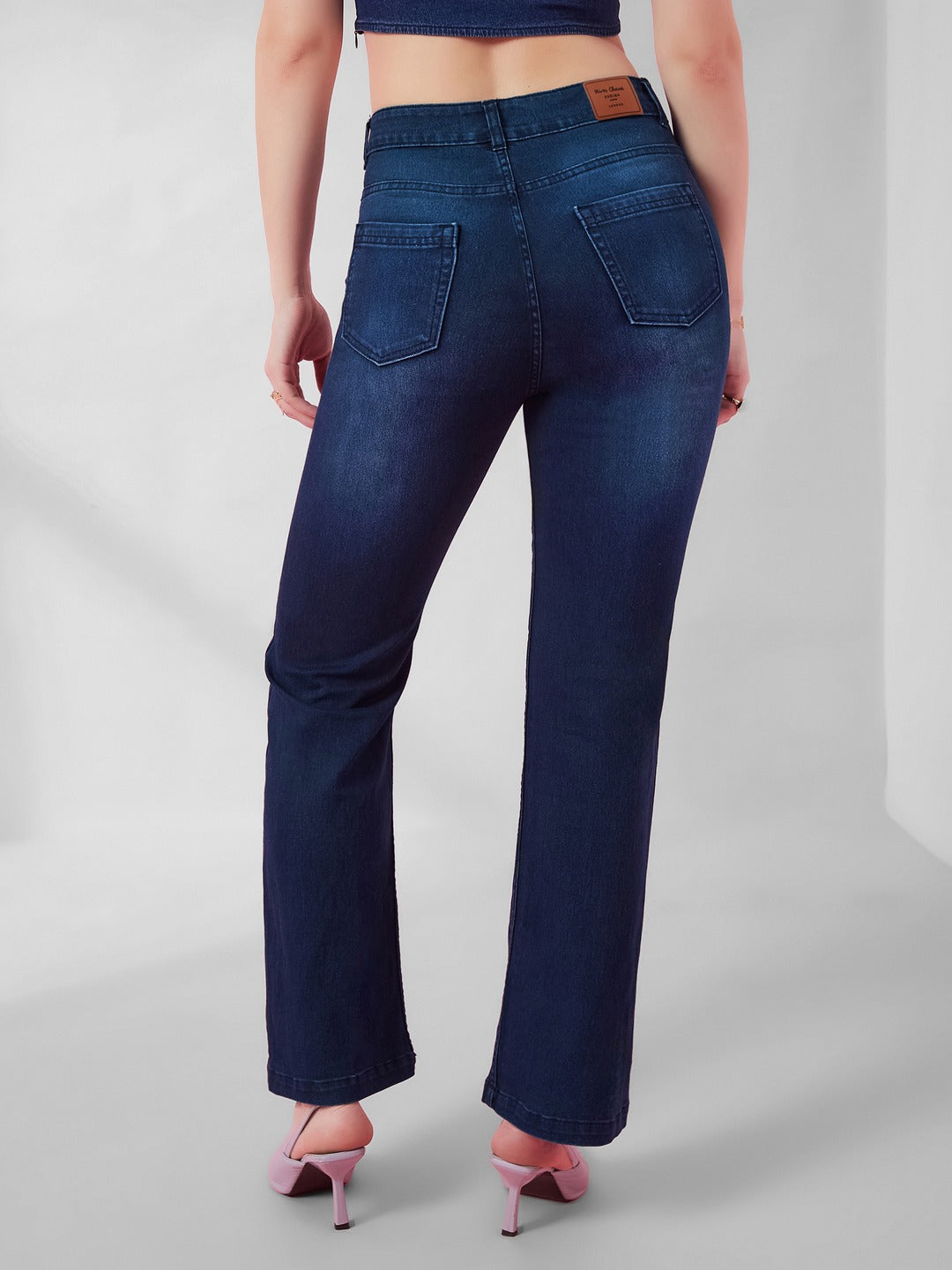 Navy blue Bootcut Mid rise Regular Stretchable Denim Jeans for Women