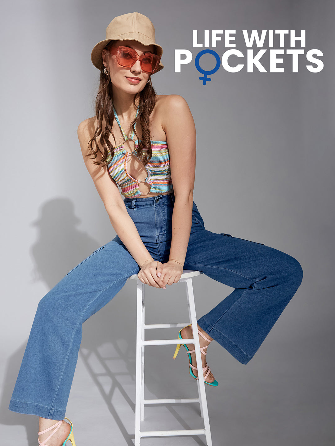 24/7 Comfort Blue Wide-Leg High-Rise Stretchable Denim Jeans