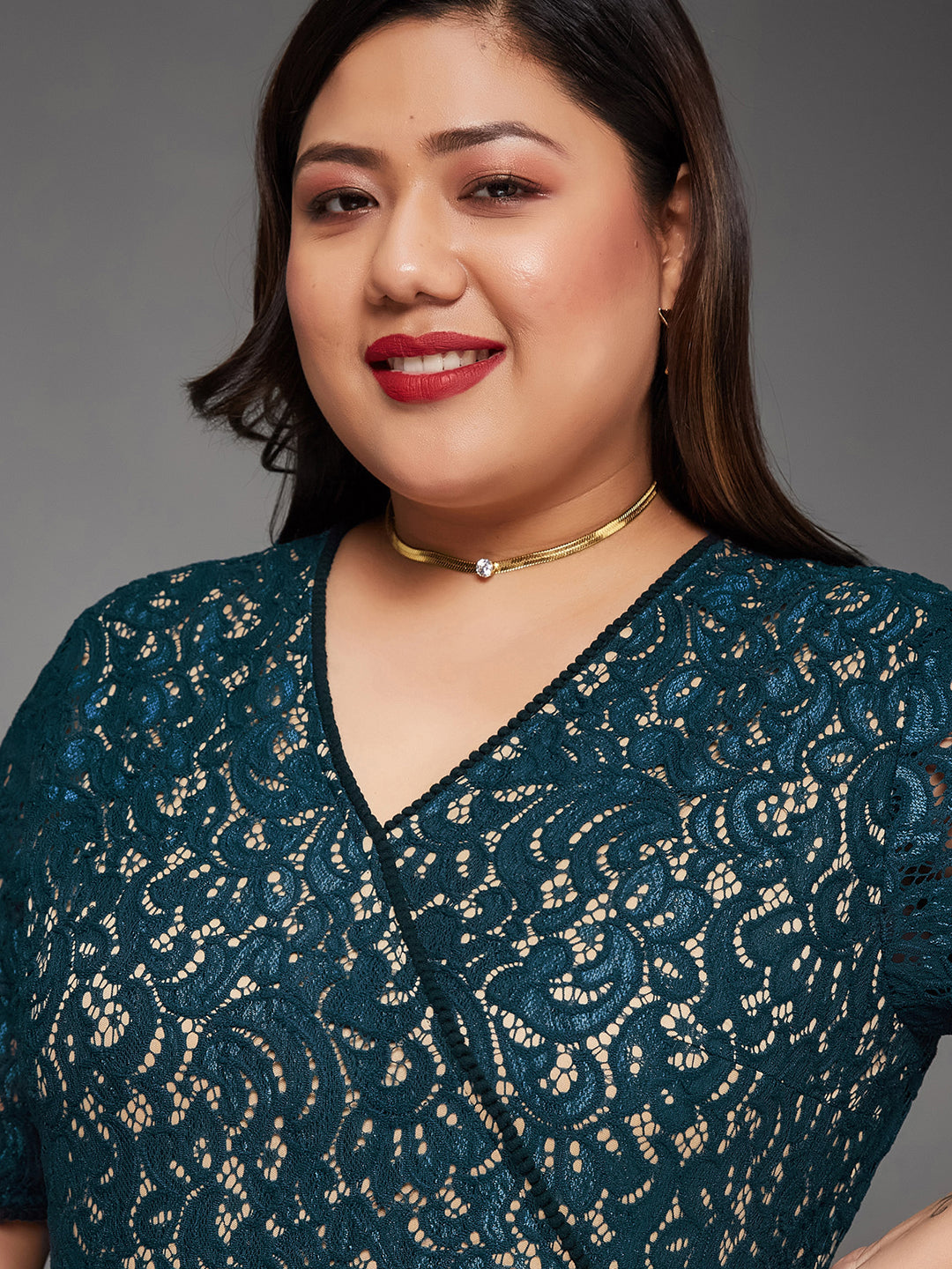 Body Bliss Teal Wrap Georgette Maxi Dress
