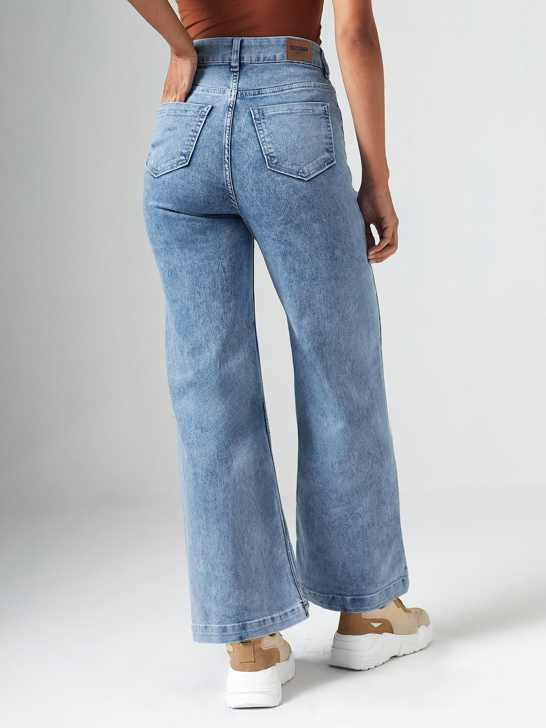 Light Blue Wide-Leg High Rise Clean Look Regular Stretchable Denim Jeans for Women