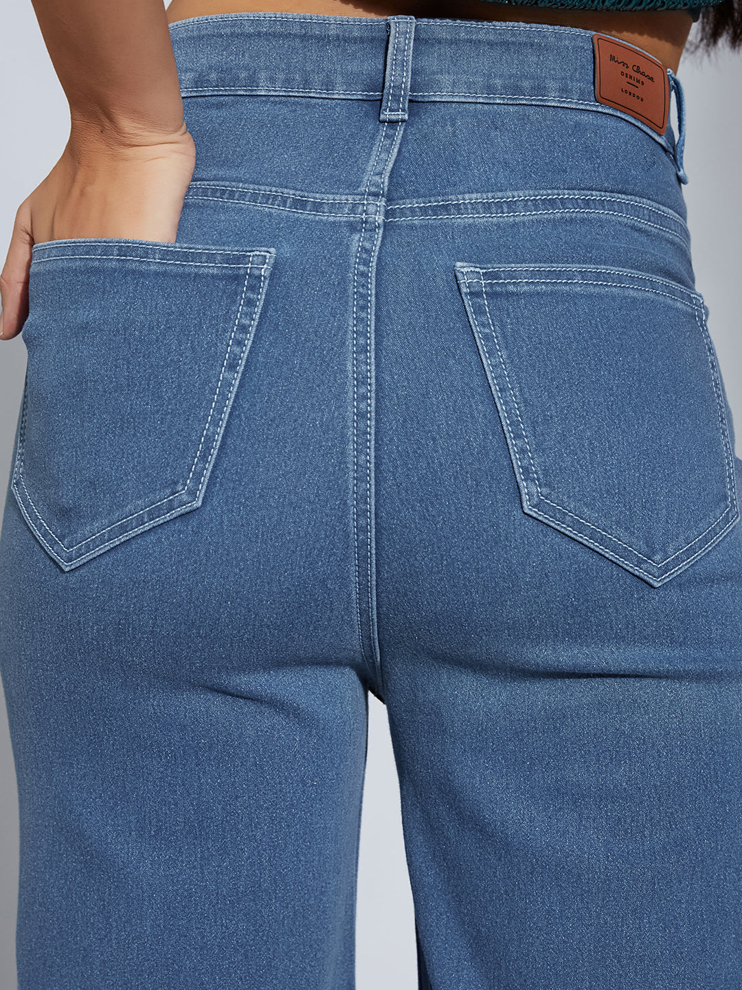 24/7 Comfort Blue Wide-Leg High-Rise Stretchable Denim Jeans