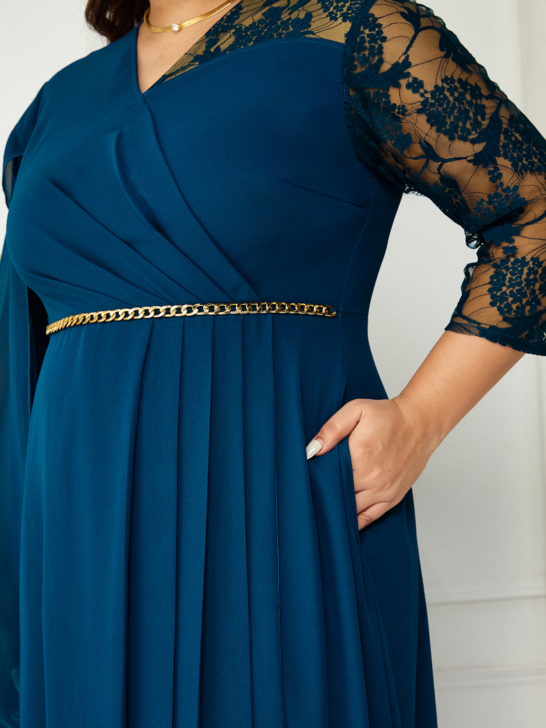 Body Bliss Royal Blue Embellished Maxi Georgette Dress