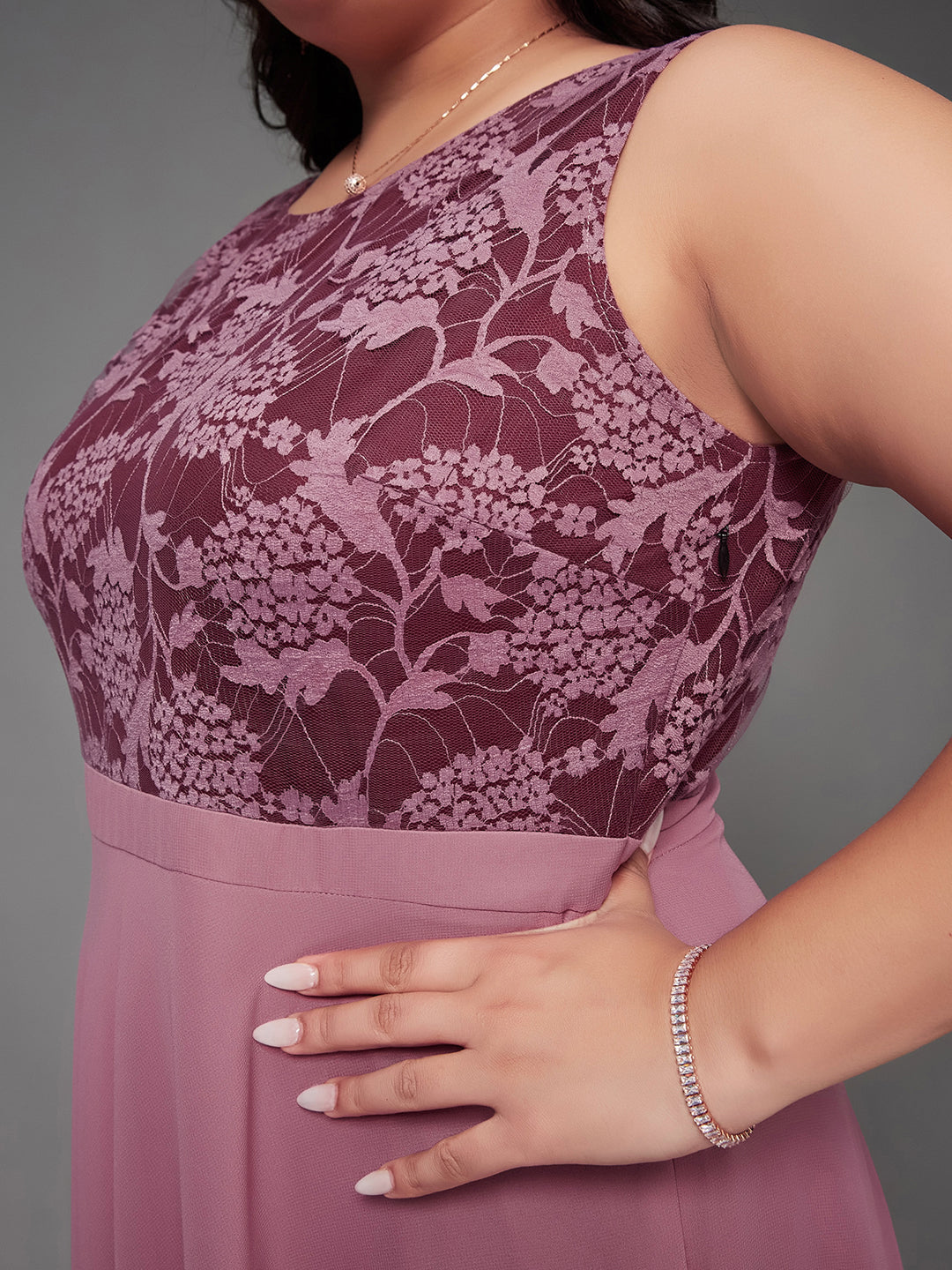 Body Bliss Lavender Solid Lace Overlaid Maxi Dress