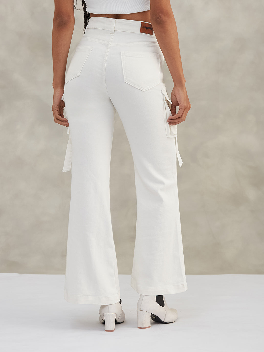 Women's White Bootcut High-Rise Stretchable Denim Jeans