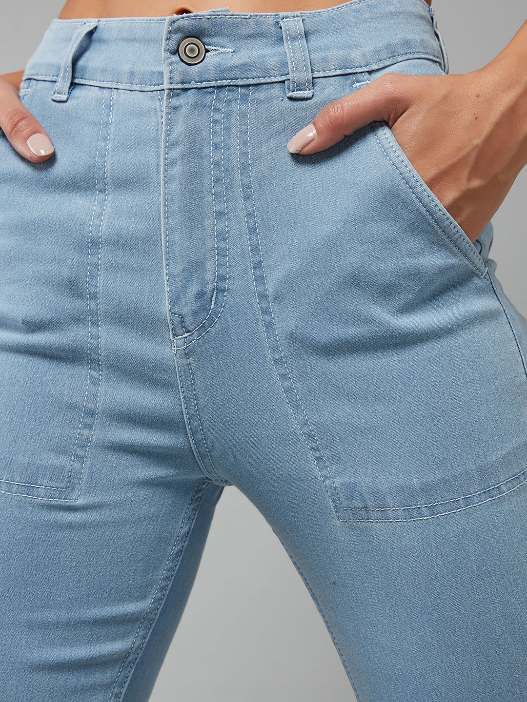 24/7 Comfort Light Blue Bell-Bottom Bootcut High-Rise Stretchable Light Weight Denim Jeans