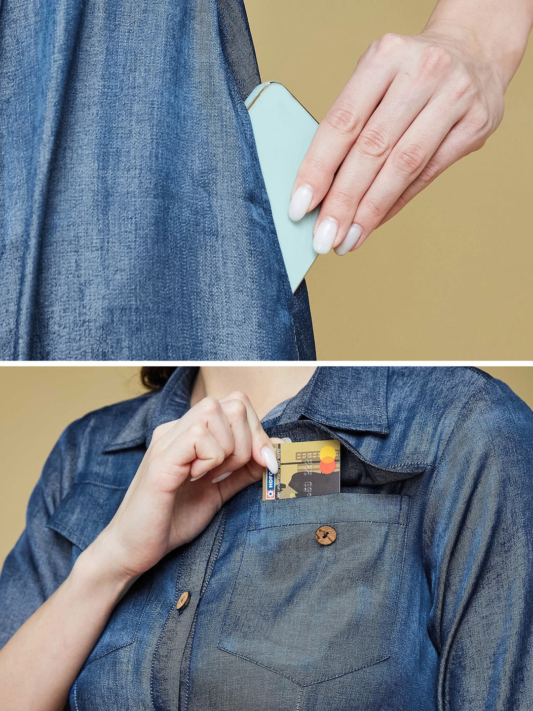 Blue Shirt Collar 3/4 Sleeve Solid Midi Polyester Shirt Dress for Women