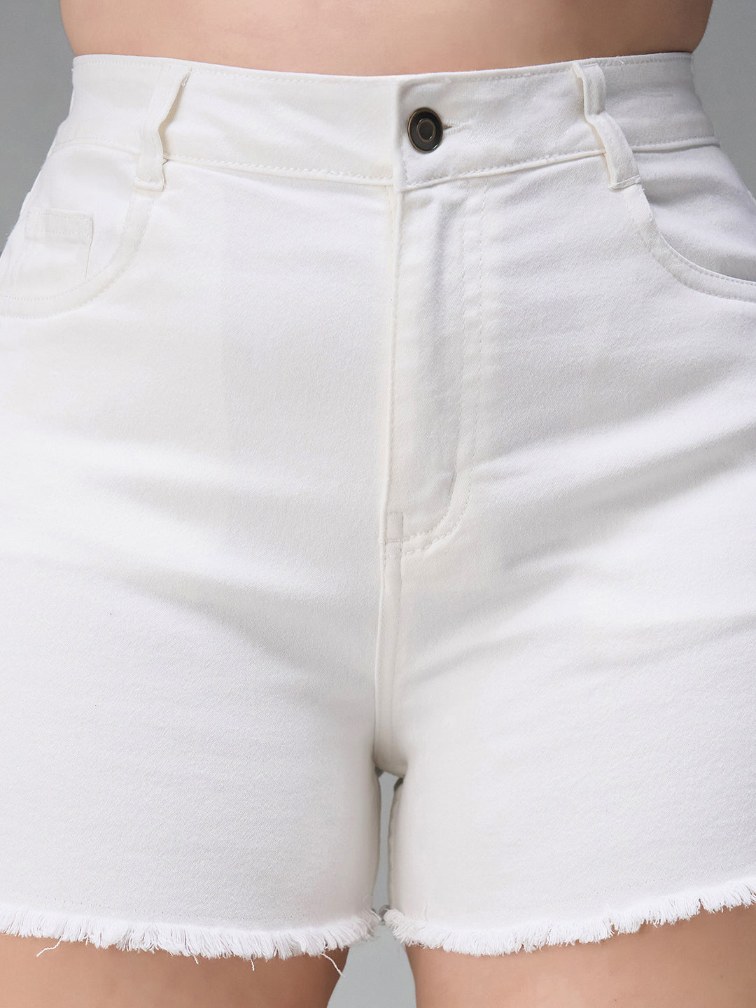 Women's White High-Rise Stretchable Denim Shorts