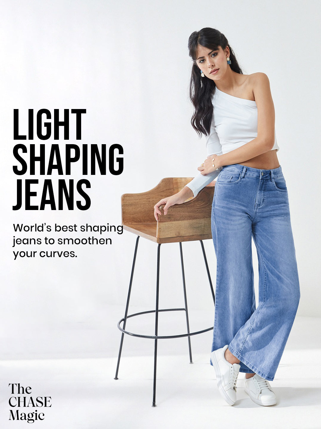 CHASEshape™ Light-Shaping Light Blue Wide-Leg High-Rise Stretchable Jeans for Women