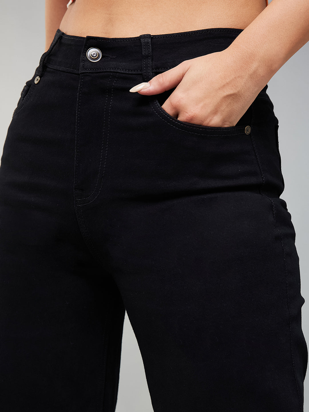 24/7 Comfort Black High-Rise Stretchable Wide-Leg Denim Jeans