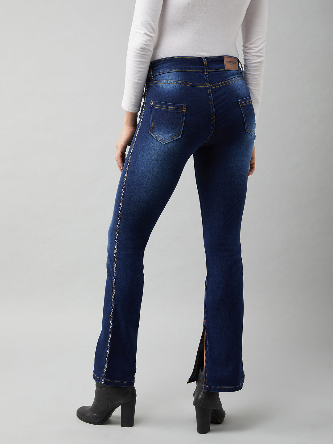 Women's Blue Cotton Bell-Bottom Bootcut Fit & Flared Mid-Rise Stretchable Denim Jeans