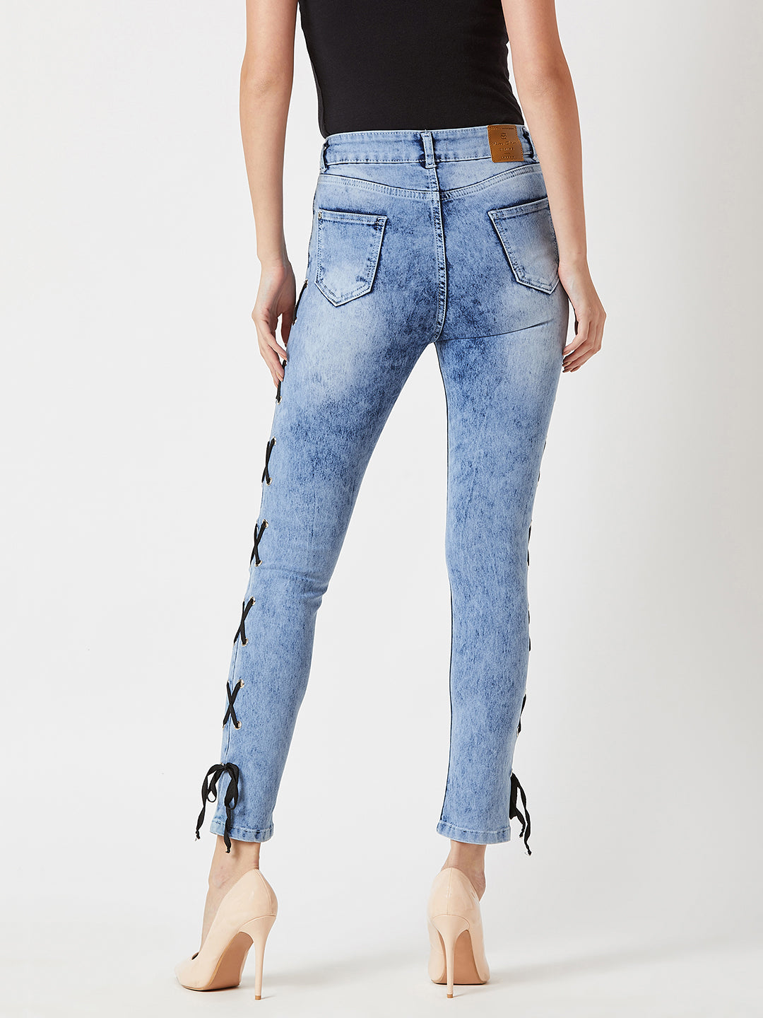 Women's Light Blue Slim-Fit High-Rise Twill tape and Eyelet detailing Stretchable Denim Jeans