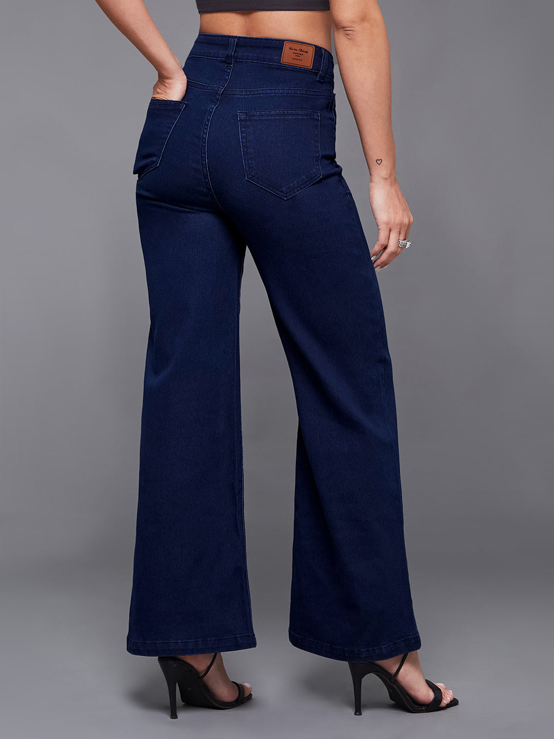 24/7 Comfort Navy-Blue Wide-Leg High-Rise Stretchable Denim Jeans