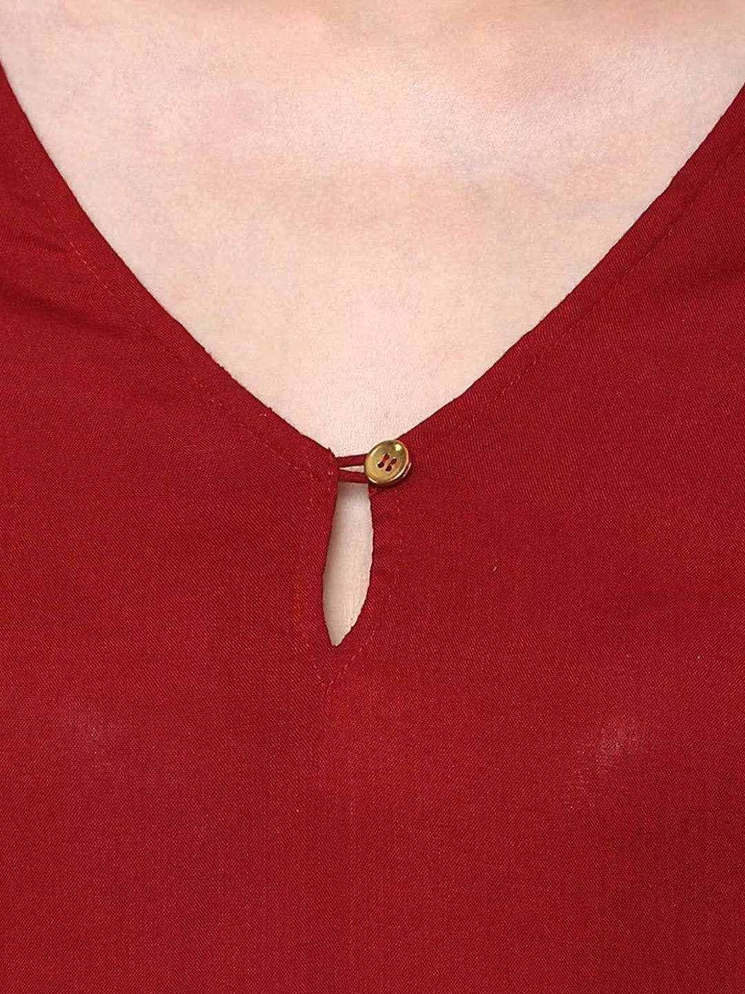 Women's Maroon V-Neck Full Sleeves Deep Back Gathered Bell Sleeves Top