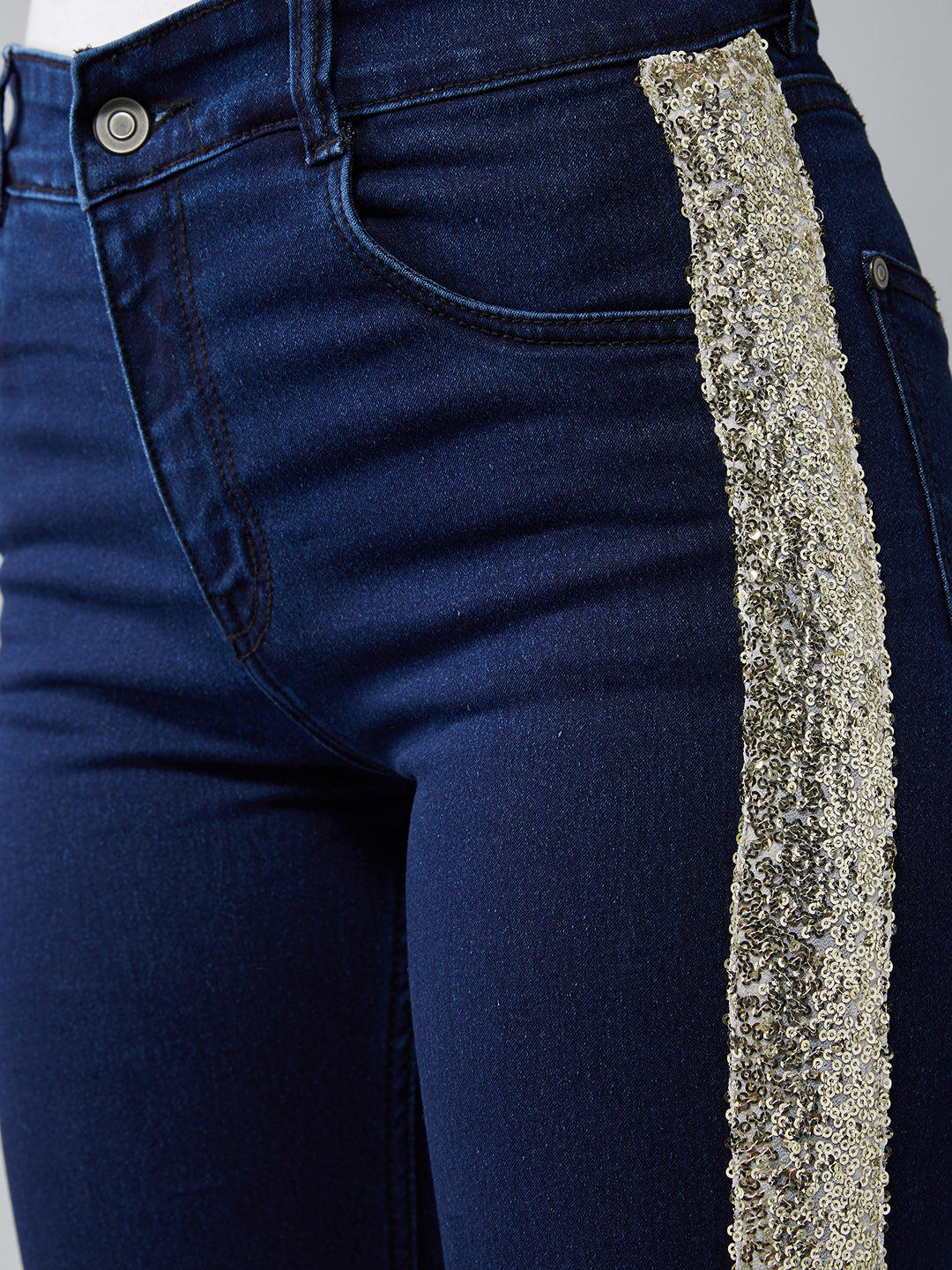 Women's Navy-Blue Skinny Mid-Rise Denim Jeans Pant