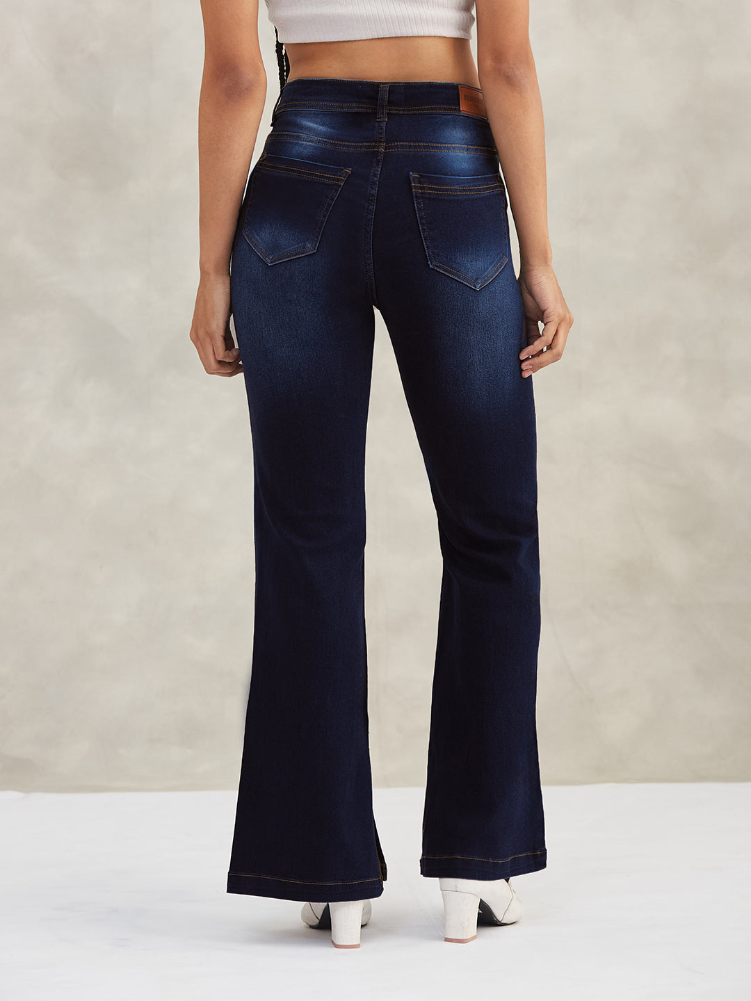 Women's Blue Bootcut Mid Rise Regular Length Denim Stretchable Jeans