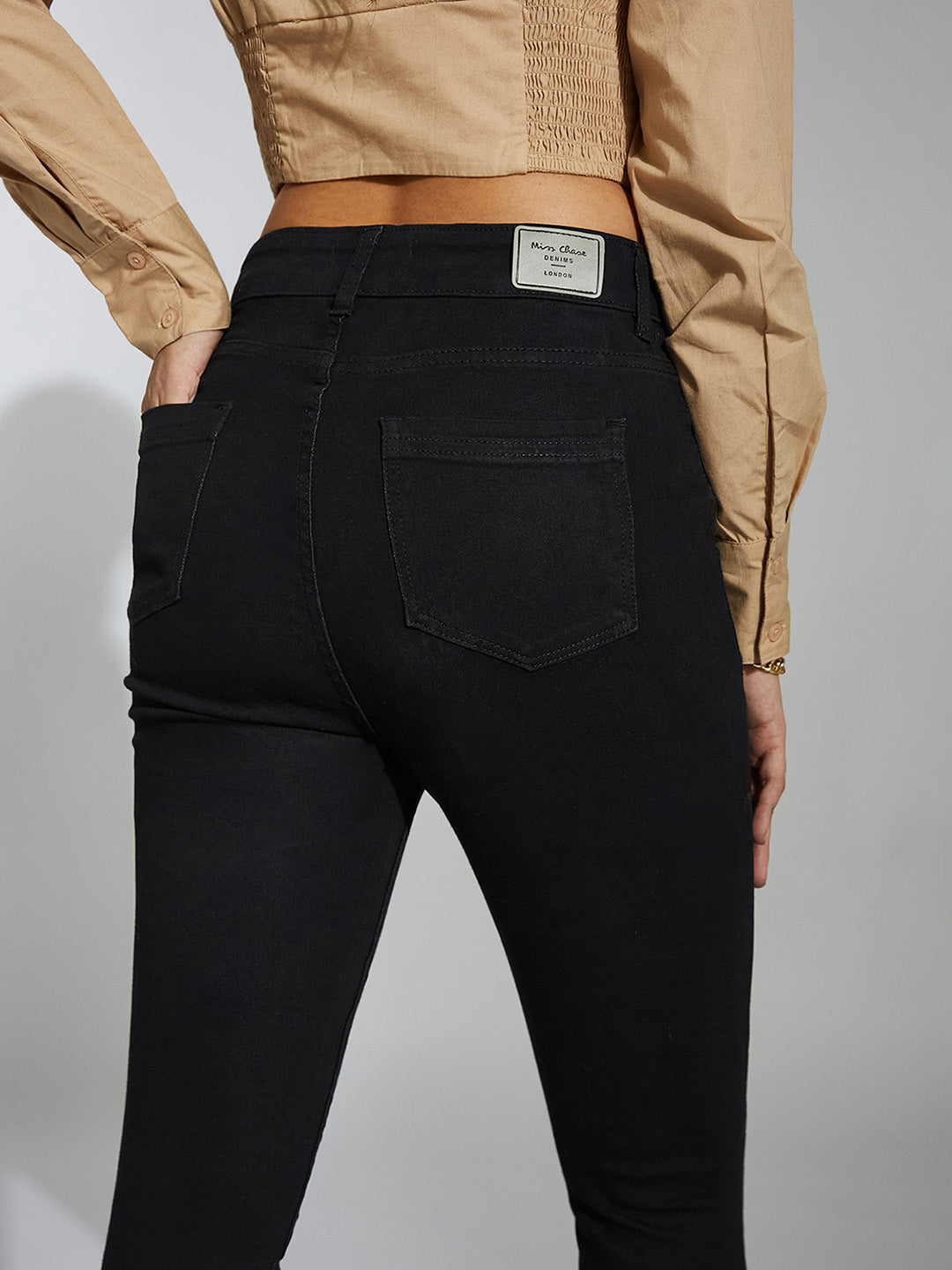 24/7 Comfort Black Skinny Fringed Detailing High-Rise Cropped Stretchable Denim Jeans
