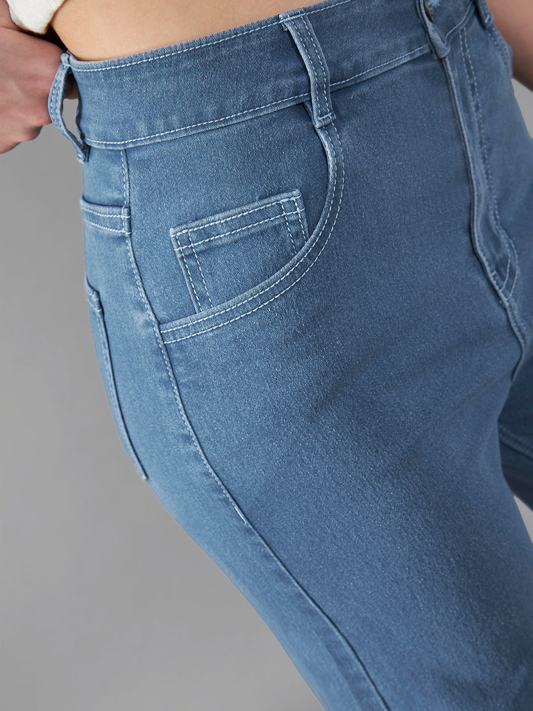 24/7 Comfort Blue Wide-Leg High-Rise Midly-Distressed Stretchable Denim Jeans