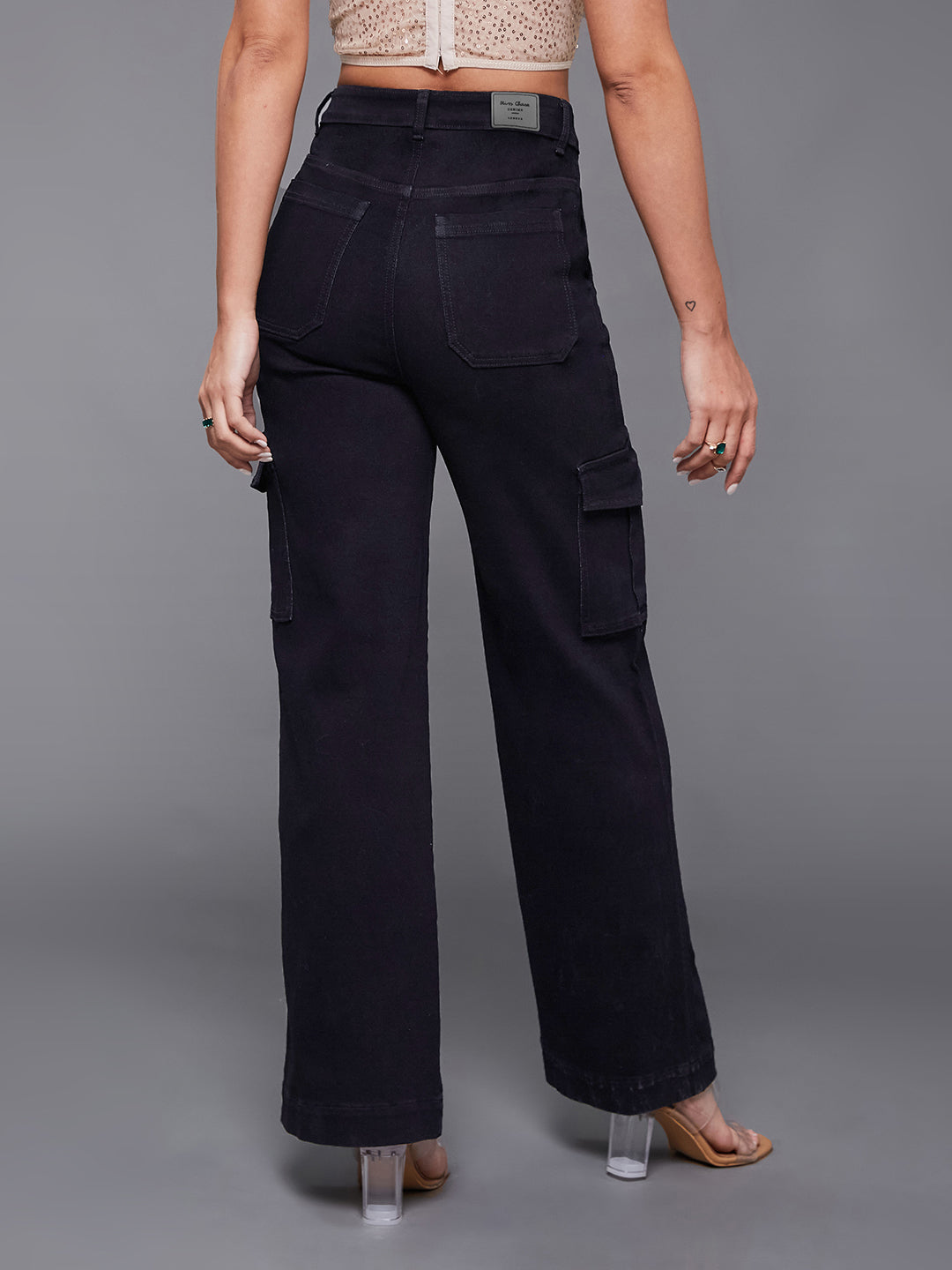 24/7 Comfort Black Wide-Leg High-Rise Stretchable Denim Jeans