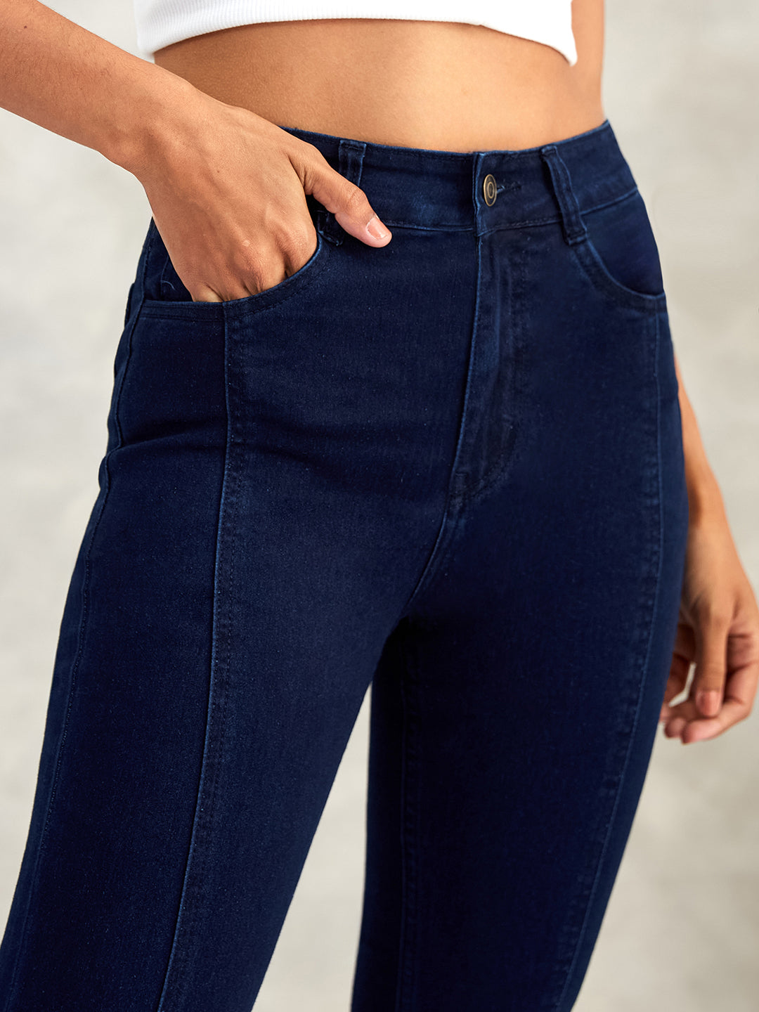 Women's Navy Blue Bootcut High-Rise Stretchable Denim Jeans