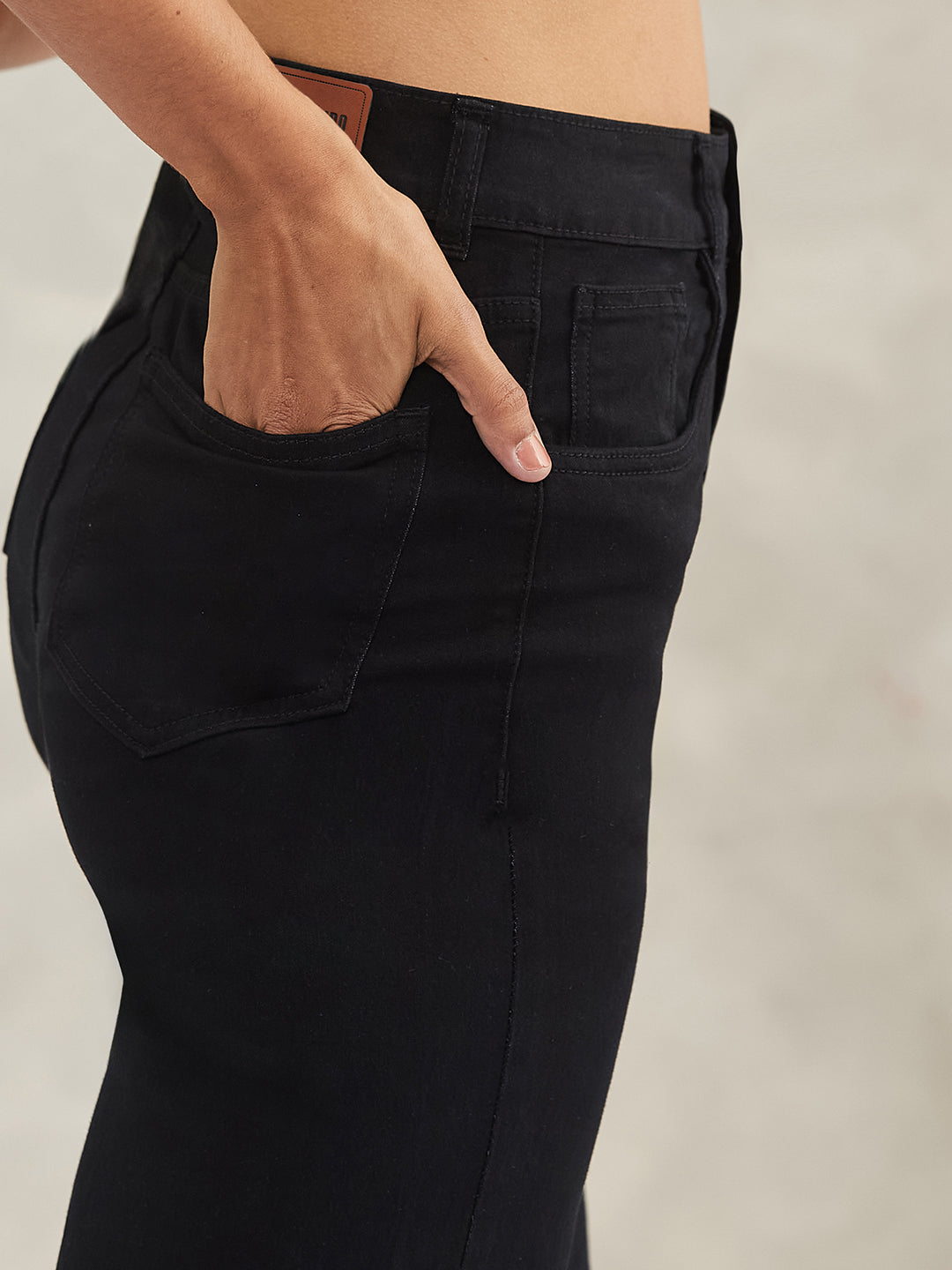 Women's Black Wide-Leg High-Rise Stretchable Denim Jeans