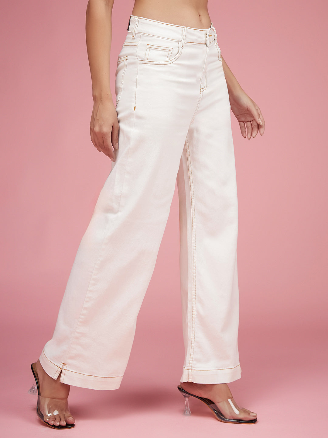 24/7 Comfort White Flared Mid-Rise Stretchable Denim Jeans