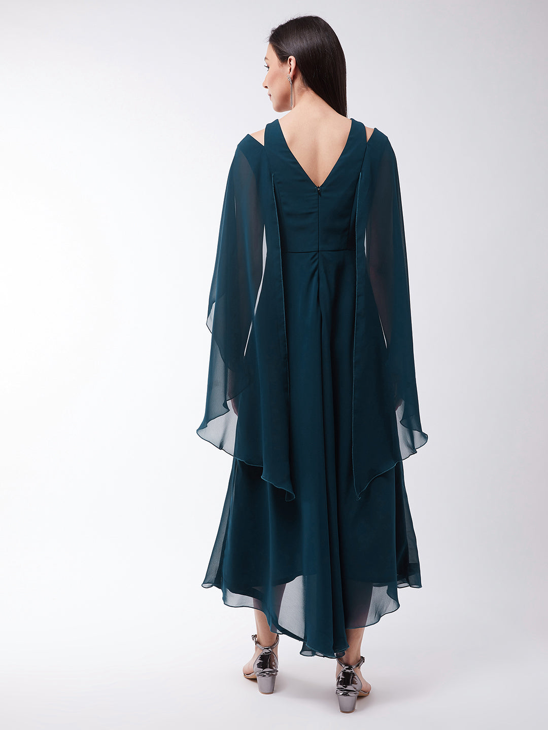 Teal Cold Shoulder Sequinned Maxi Dress Long Dress Frock for Women