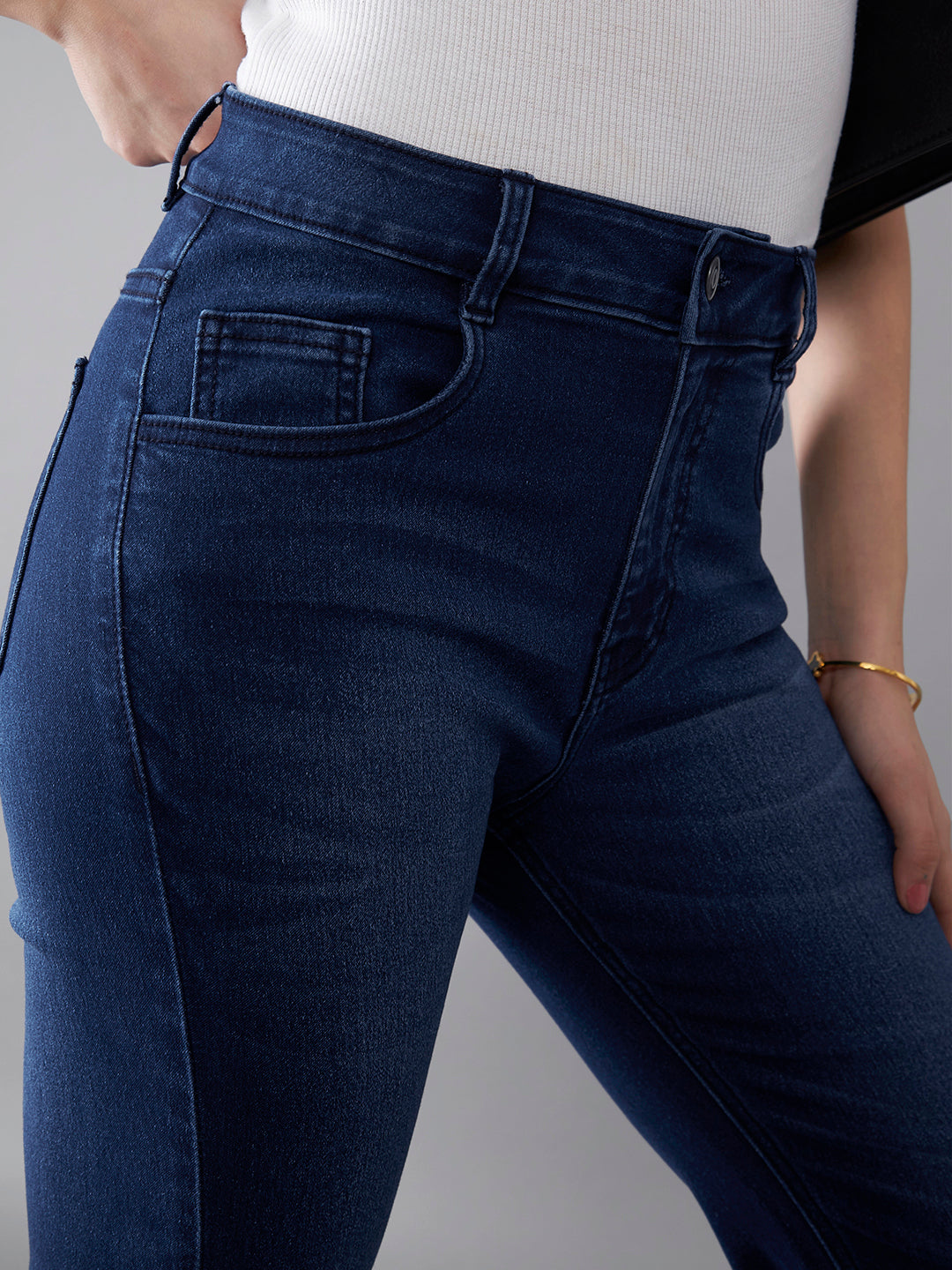 CHASEstretch™ Navy-Blue Mid-Rise Bootcut Stretchable Flared Denim Jeans