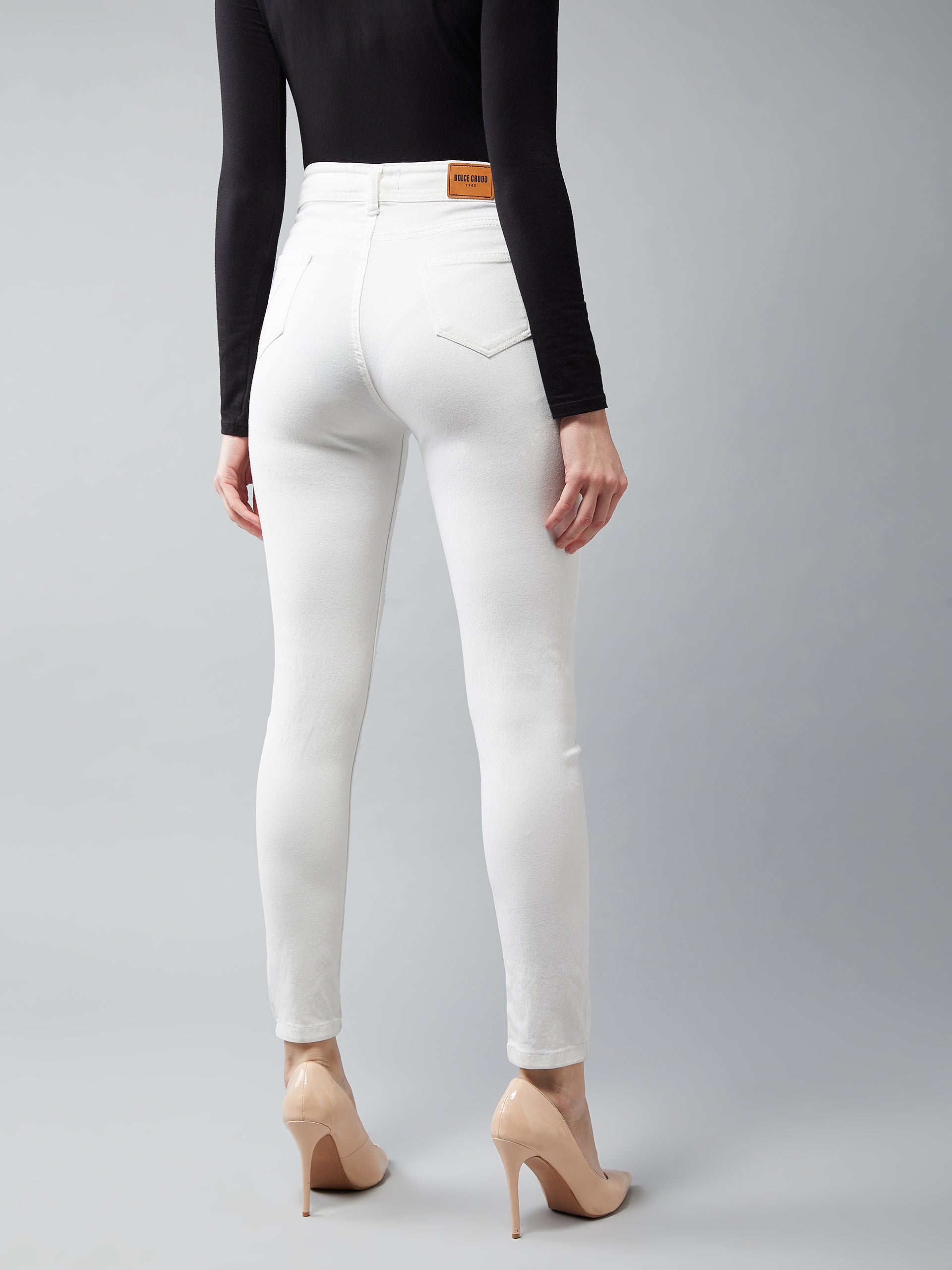 Women's White Skinny High-Rise Ripped Stretchable Denim Jeans