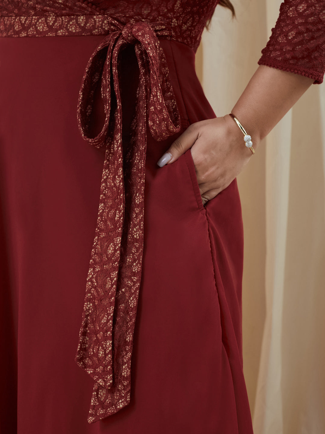 Maroon Floral Printed Relaxed Fit V-Neck 3/4Th Sleeve Georgette Maxi Dress for Women — Miss Chase A+