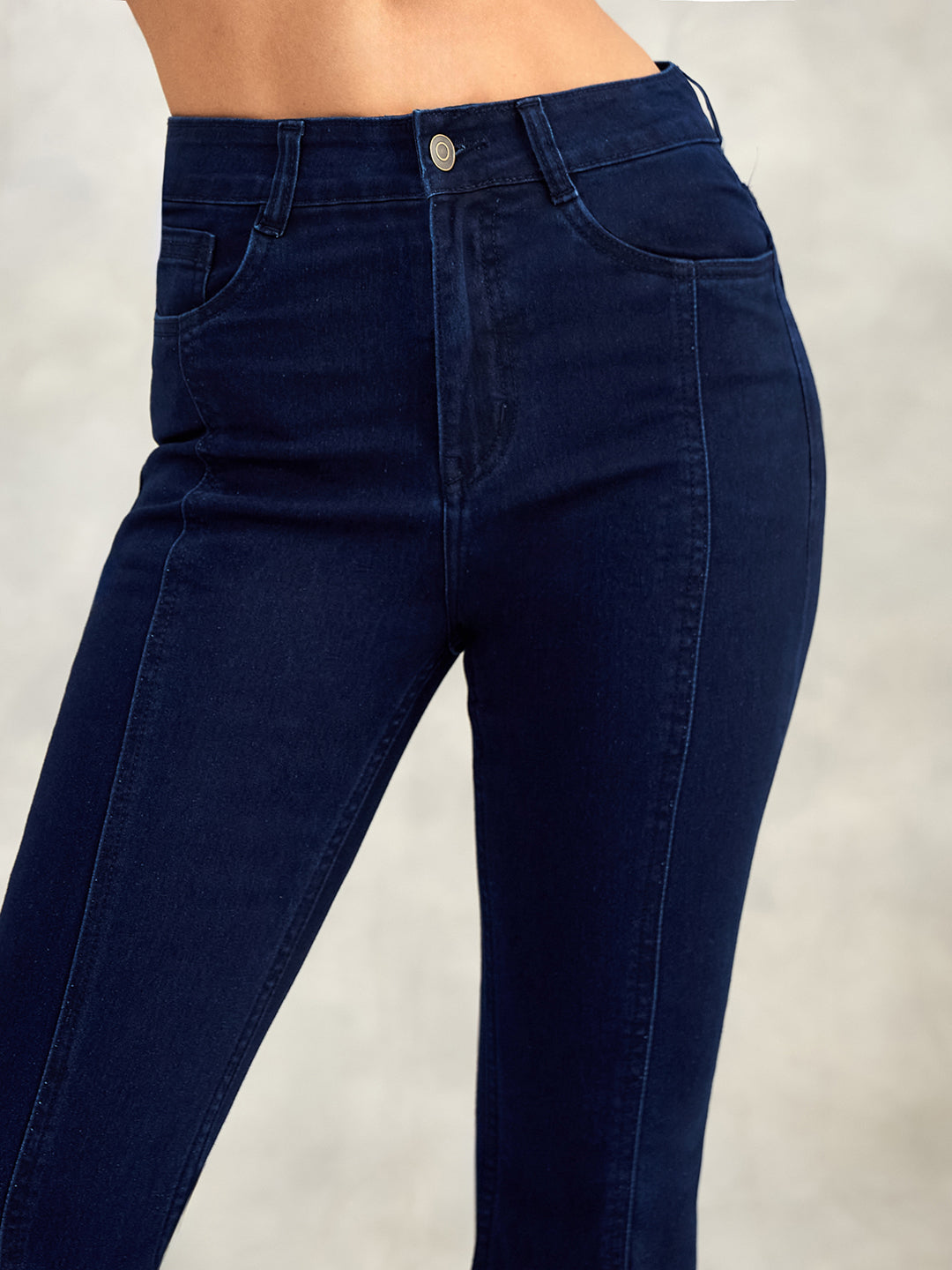 Women's Navy Blue Bootcut High-Rise Stretchable Denim Jeans