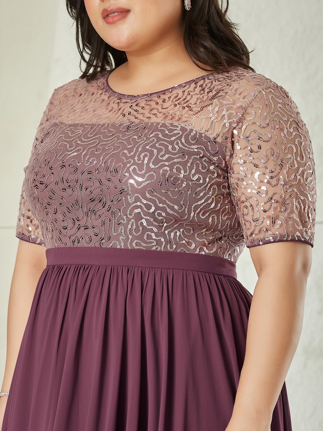 Mauve Relaxed Fit Maxi Georgette & Sequins Dress for Women