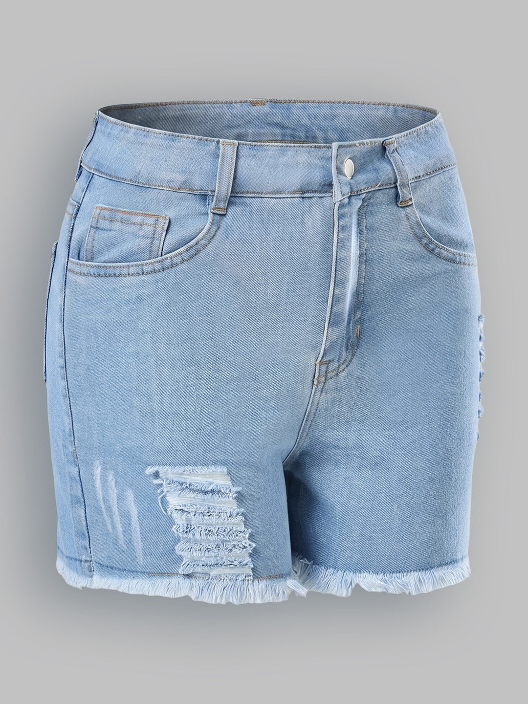 Blue Relaxed Mid Rise High Distress Non Stretchable Denim Shorts for Women