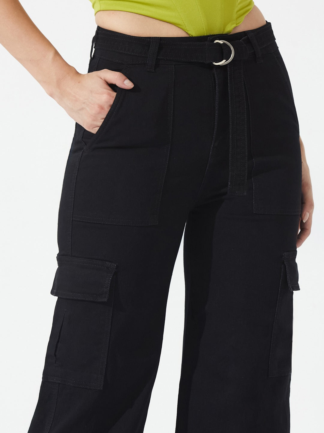 Black Wide leg high-rise Regular Stretchable Denim Jeans for Women