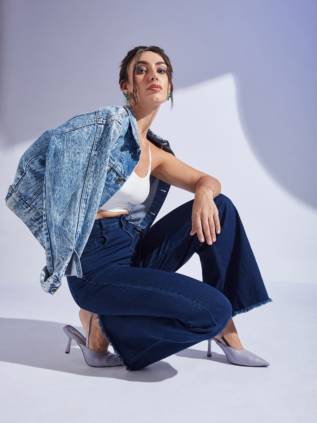 24/7 Comfort Navy Blue Wide-Leg High-Rise Stretchable Denim Jeans