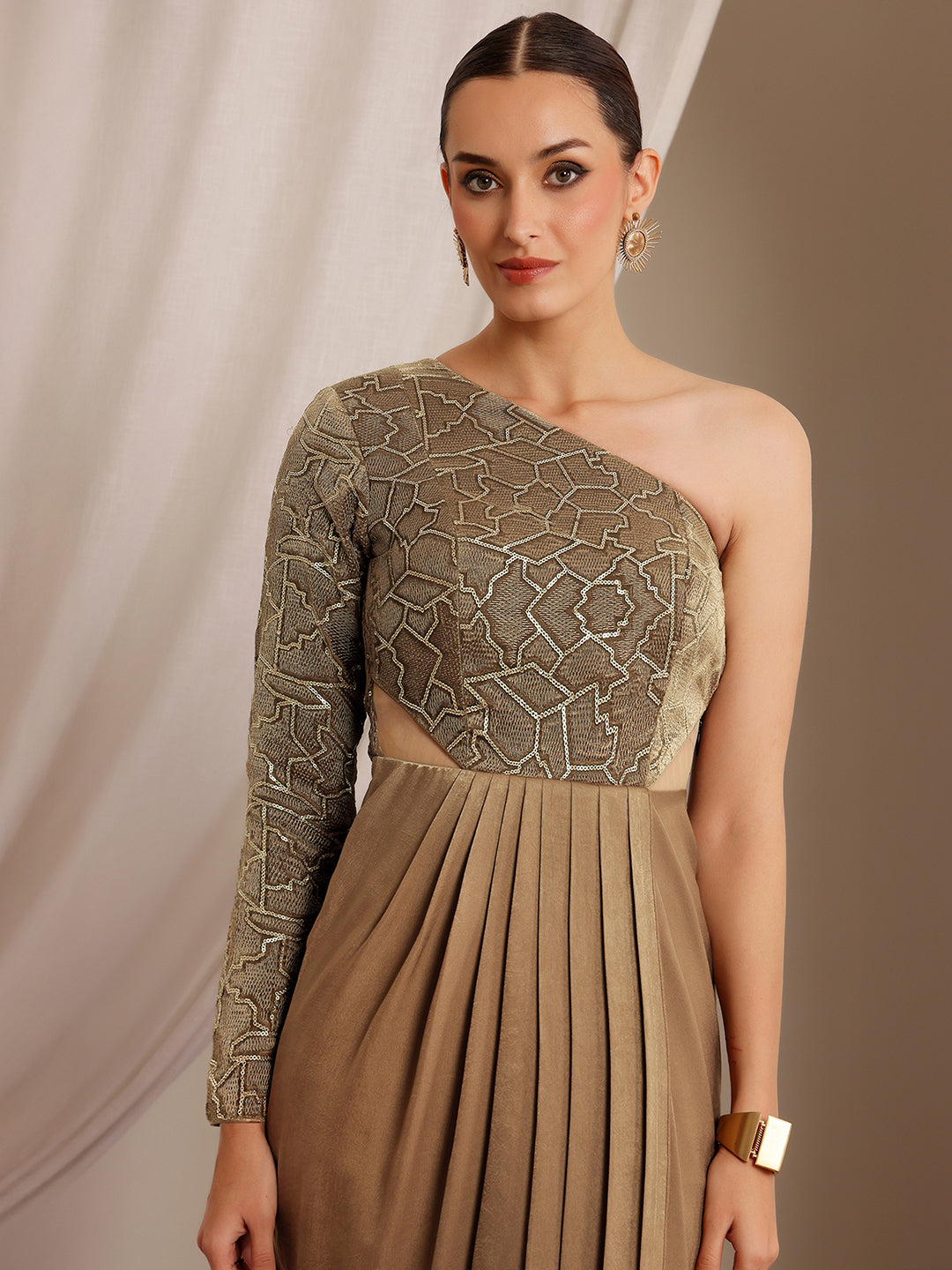 Damayanti Zari One-Shoulder Velvet Maxi Dress