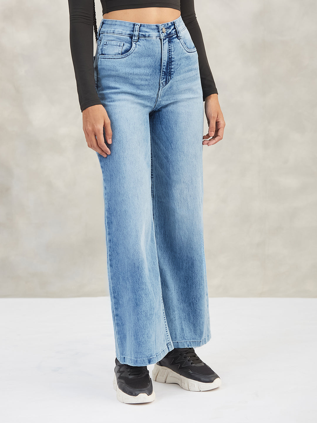 Women's Light Blue Wide-Leg High-Rise Stretchable Shaping Denim Jeans