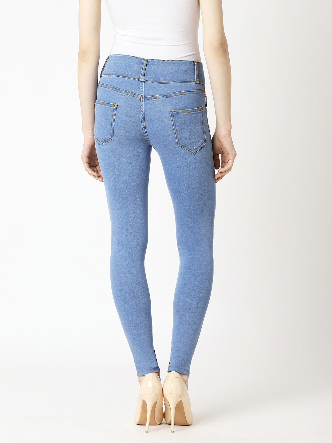 Women's Blue Skinny High-Rise Broad Waist Band Denim Jeans