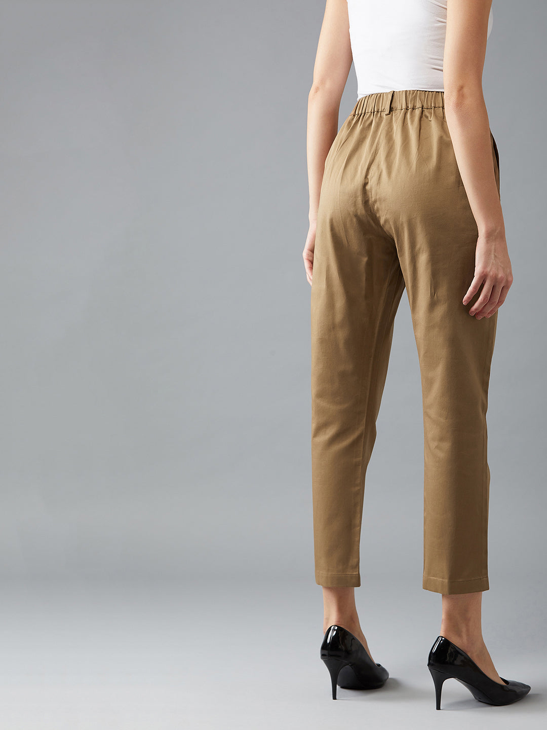 Women's Olive Green Solid Pleated Regular Length Pant