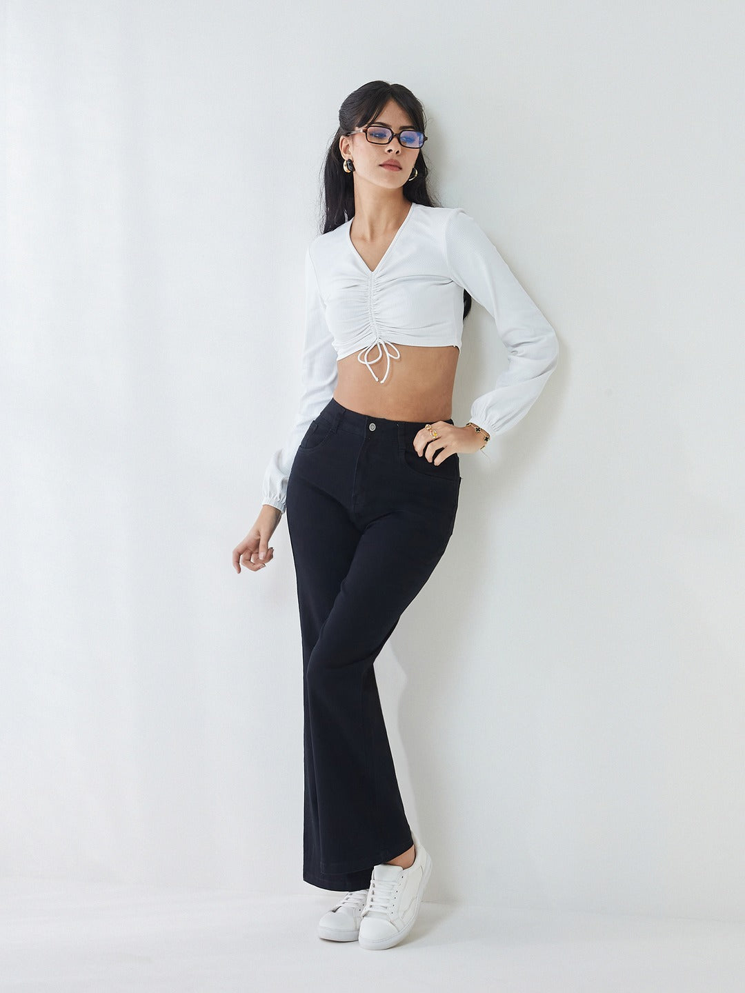 Black Bootcut High rise Regular Stretchable Denim Jeans for Women