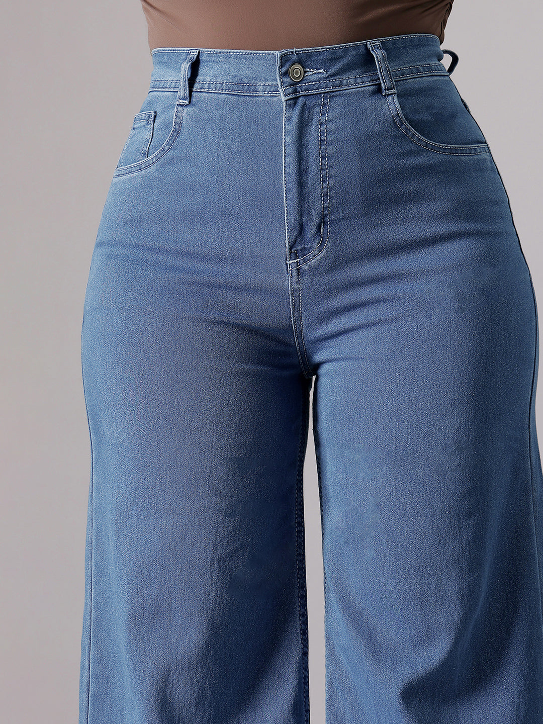 24/7 Comfort Blue Wide-Leg High-Rise Clean-Look Regular-Length Stretchable Denim Jeans