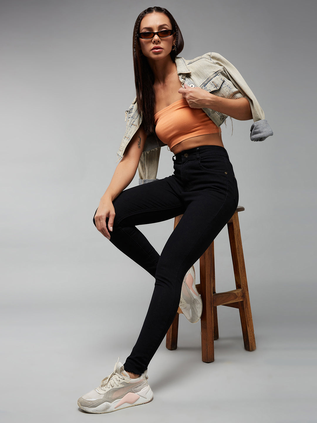 Women's Black Slim Fit Regular-Length High-Rise Denim Jeans