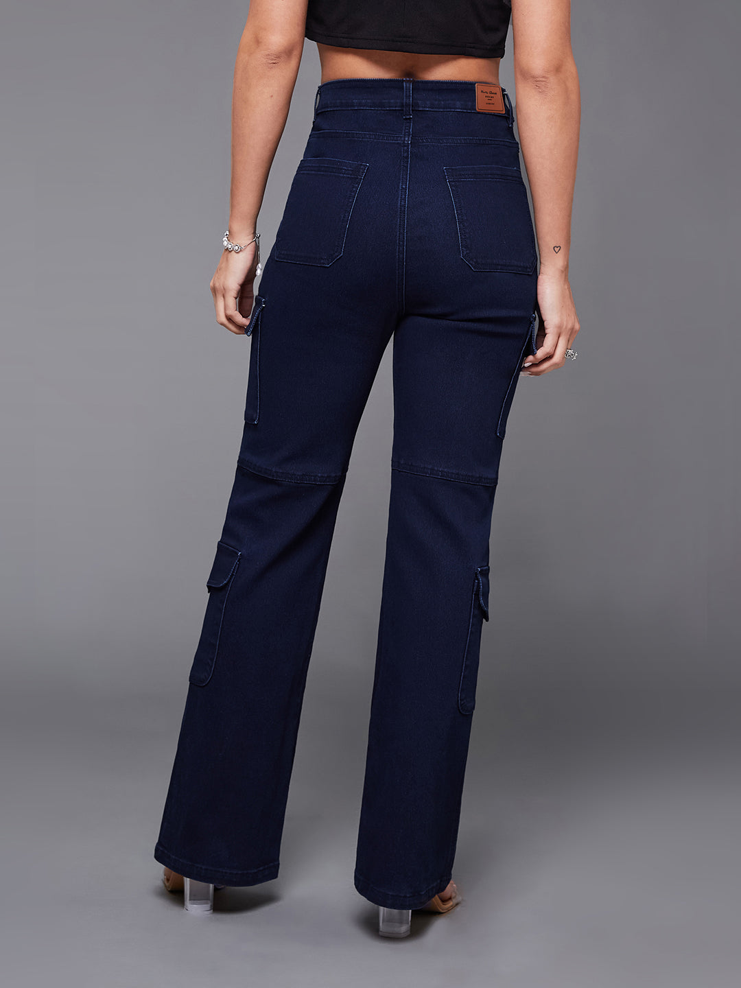 24/7 Comfort Navy-Blue Wide-Leg High-Rise Stretchable Denim Jeans