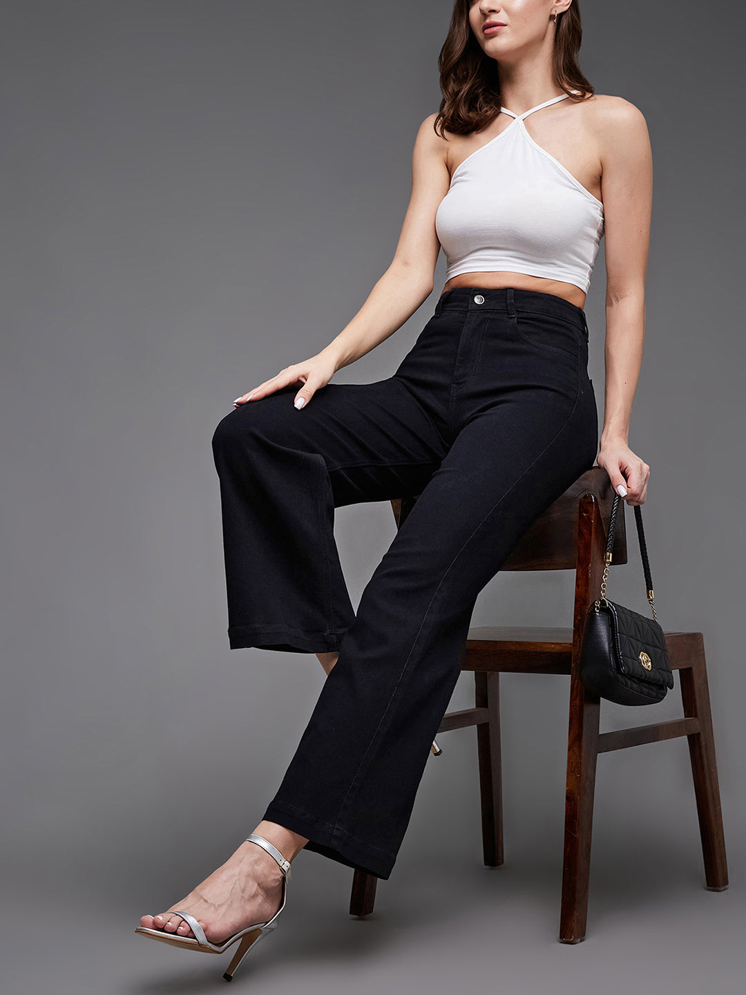 24/7 Comfort Black Wide-Leg High-Rise Stretchable Denim Jeans
