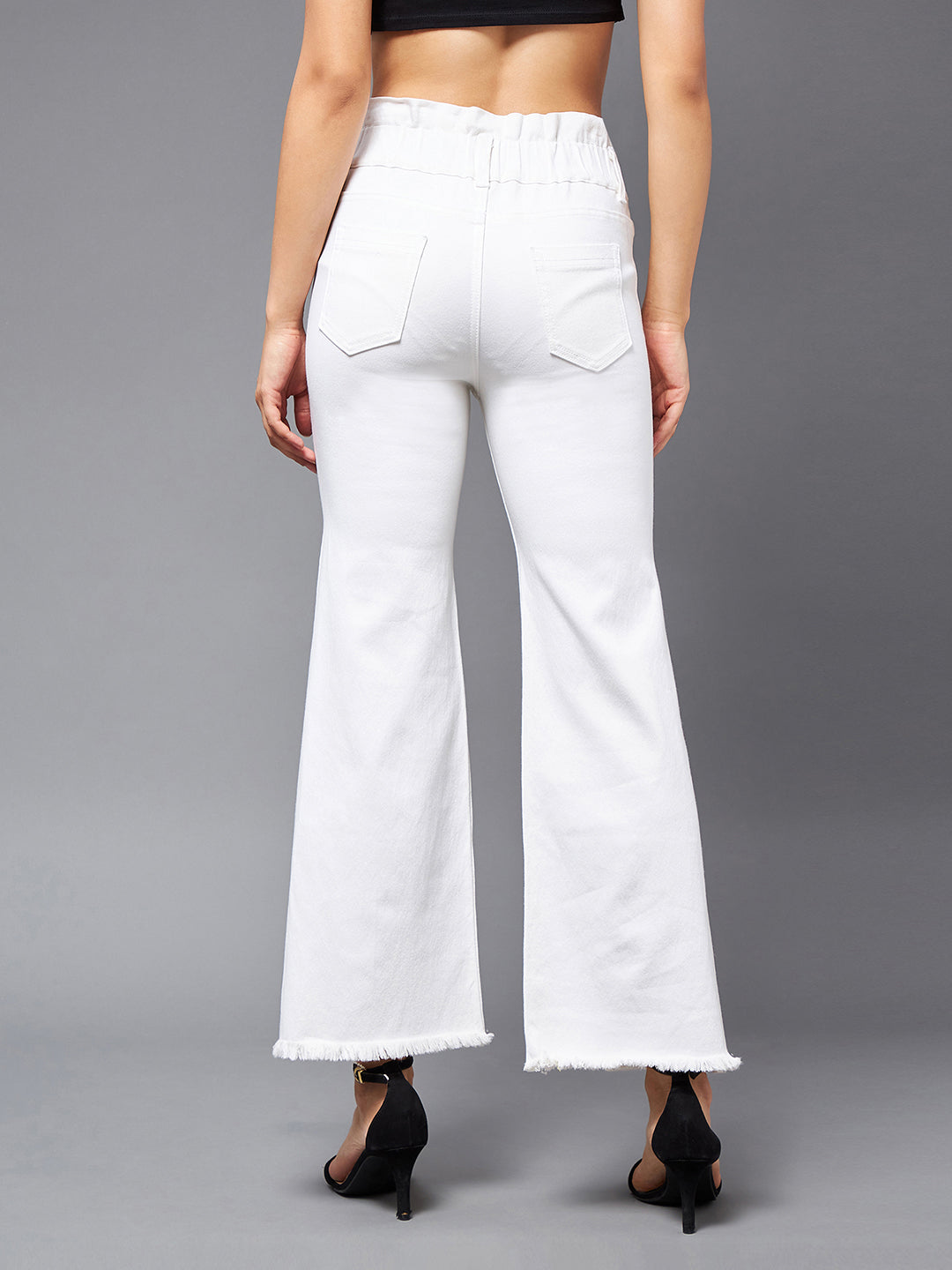 24/7 Comfort White Flared High-Rise Ankle length Stretchable Denim Jeans