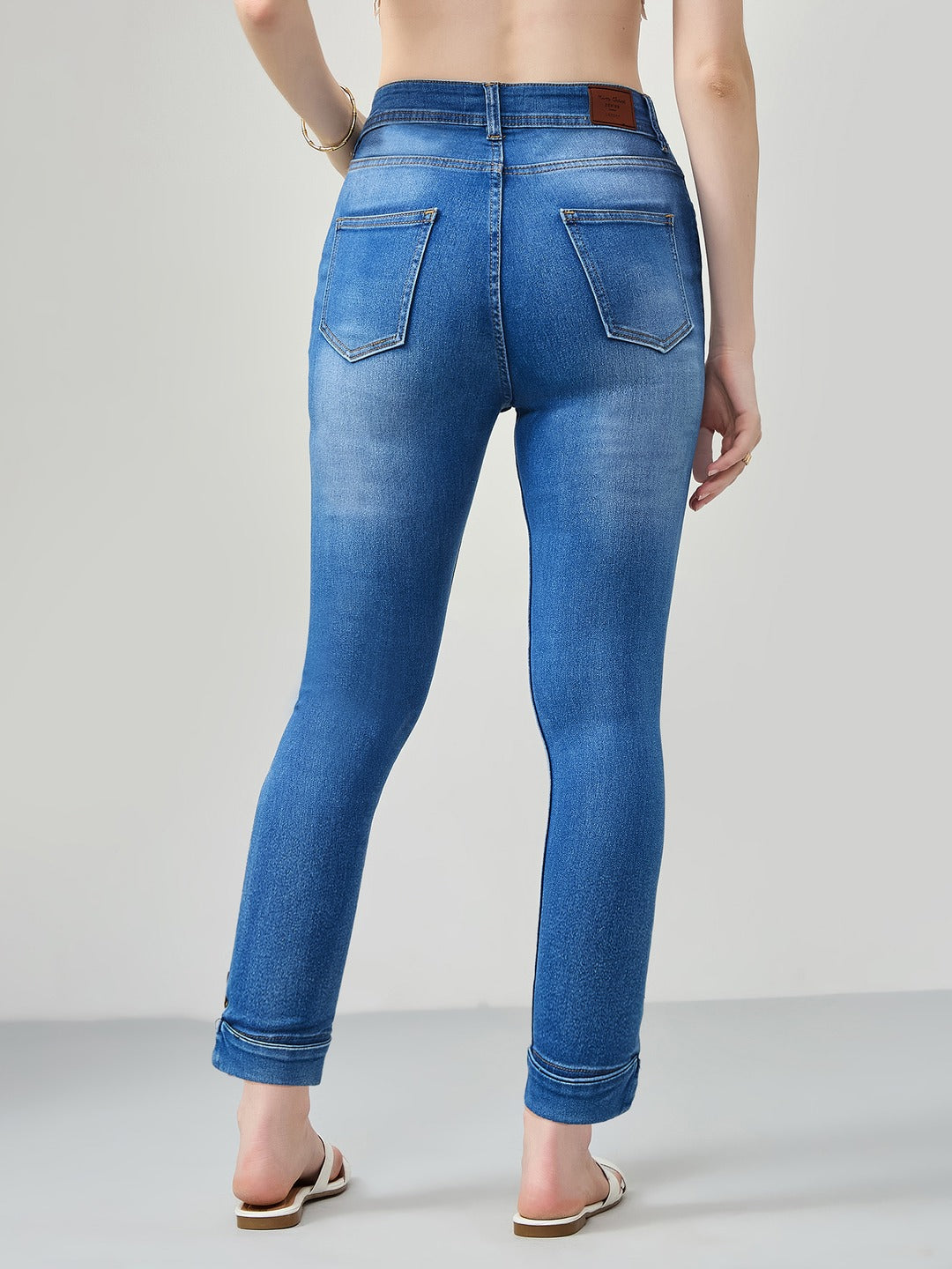 Blue Skinny Fit high-rise Ankle Length Acid Wash Blast Effect Denim Stretchable Jeans for Women