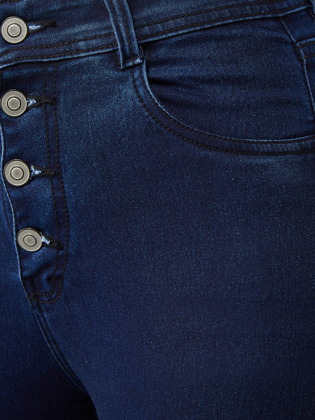 CHASEstretch™ Navy-Blue Skinny High-Rise Knee-Slit Denim Jeans