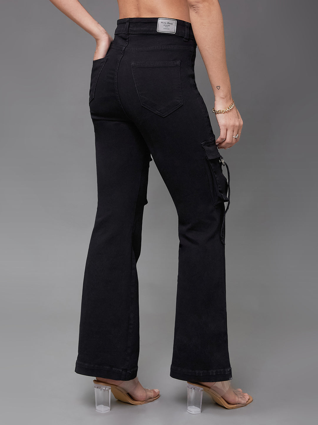 24/7 Comfort Black Bell-Bottom Bootcut High-Rise Stretchable Denim Jeans