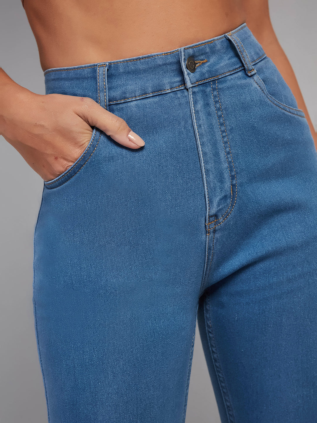 CHASEstretch™ Blue Skinny High-Rise Cropped-Length Fringe Denim Jeans